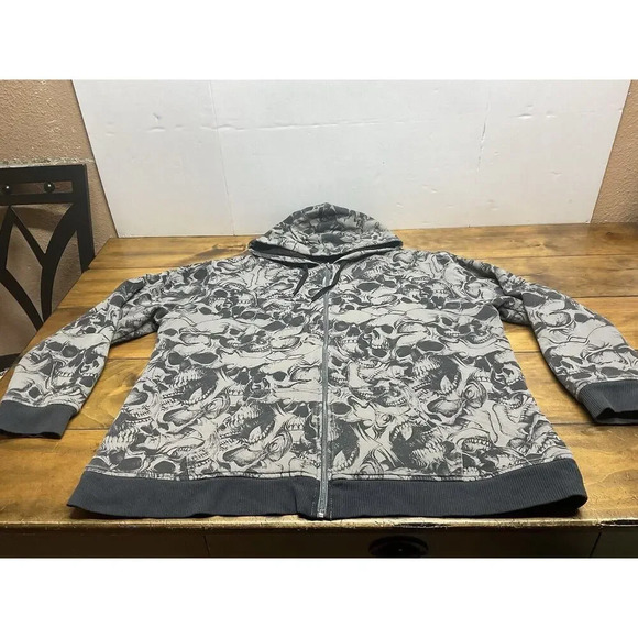 MMA Elite Full Zip Hoodie Men’s Size 2XL Skulls Aop Graphic Sherpa Y2K - Picture 1 of 12